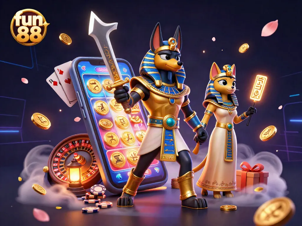 Experience fun 88 gameplay with a vibrant 3D illustration showcasing thrilling casino elements.