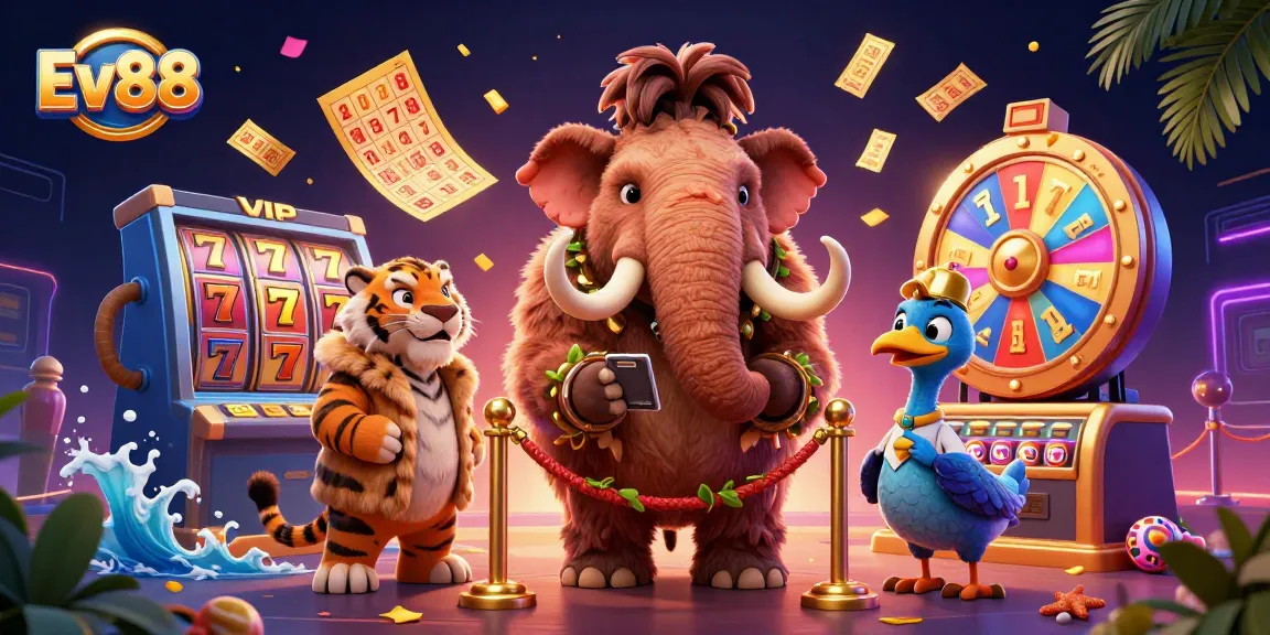 Ev88 captivates players with a vibrant 3D casino scene featuring engaging slot elements and dynamic character interactions.