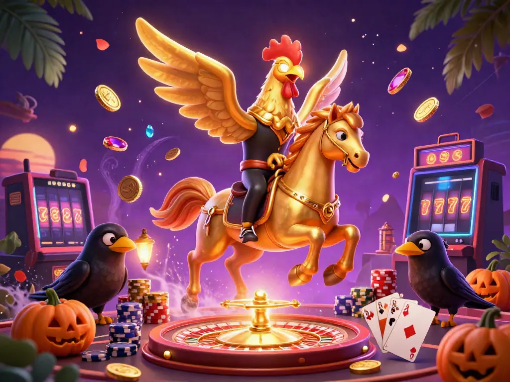 Experience the excitement of JUN88 in a vibrant casino setting with headless horseman characters and dynamic gambling elements.