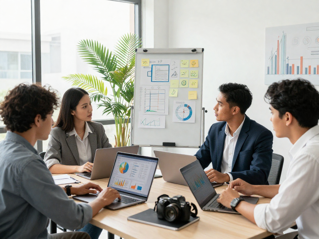 IDXSTAR team collaborating on financial strategies in a modern office.
