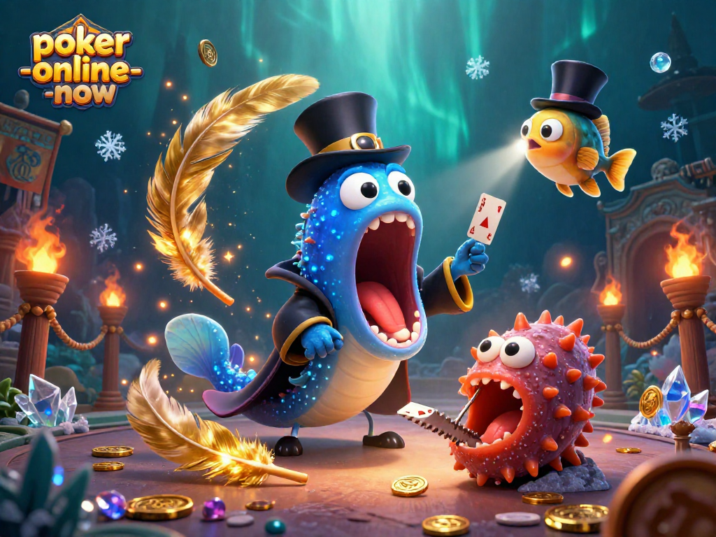 Engage in thrilling poker at poker-online-now with an enchanting underwater magic act.