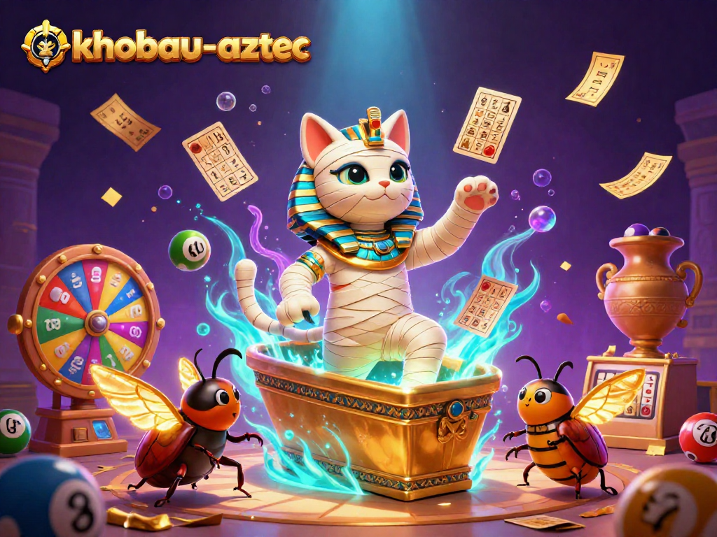 Experience thrilling gameplay with khobau-aztec, featuring a 3D Egyptian mummy cat and dynamic casino elements.