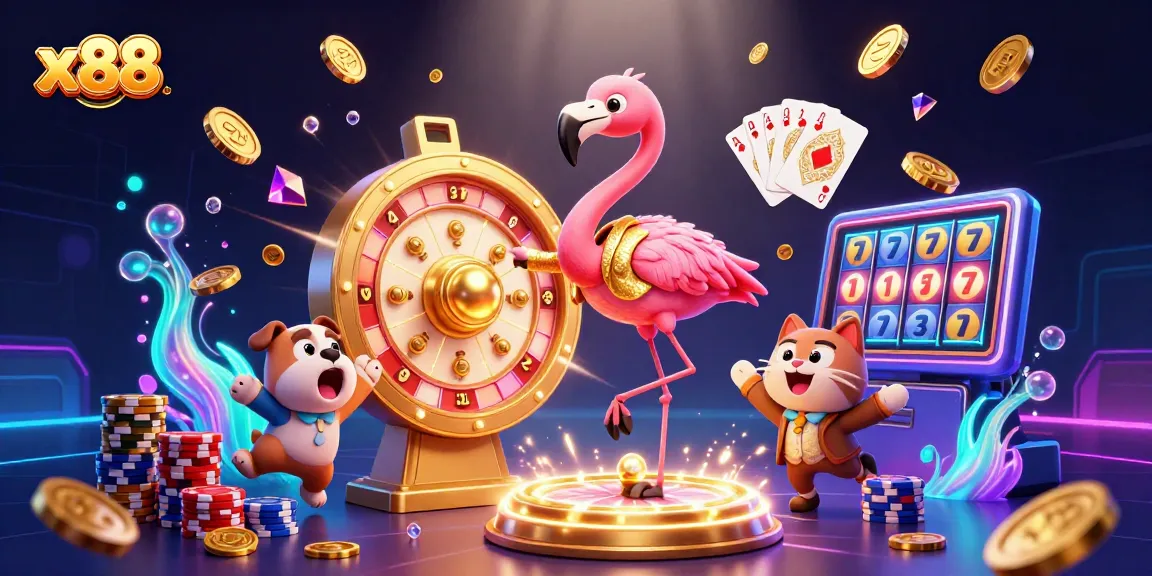 Spin the prize wheel at x88 for exciting casino rewards with a lively scene of gaming fun!