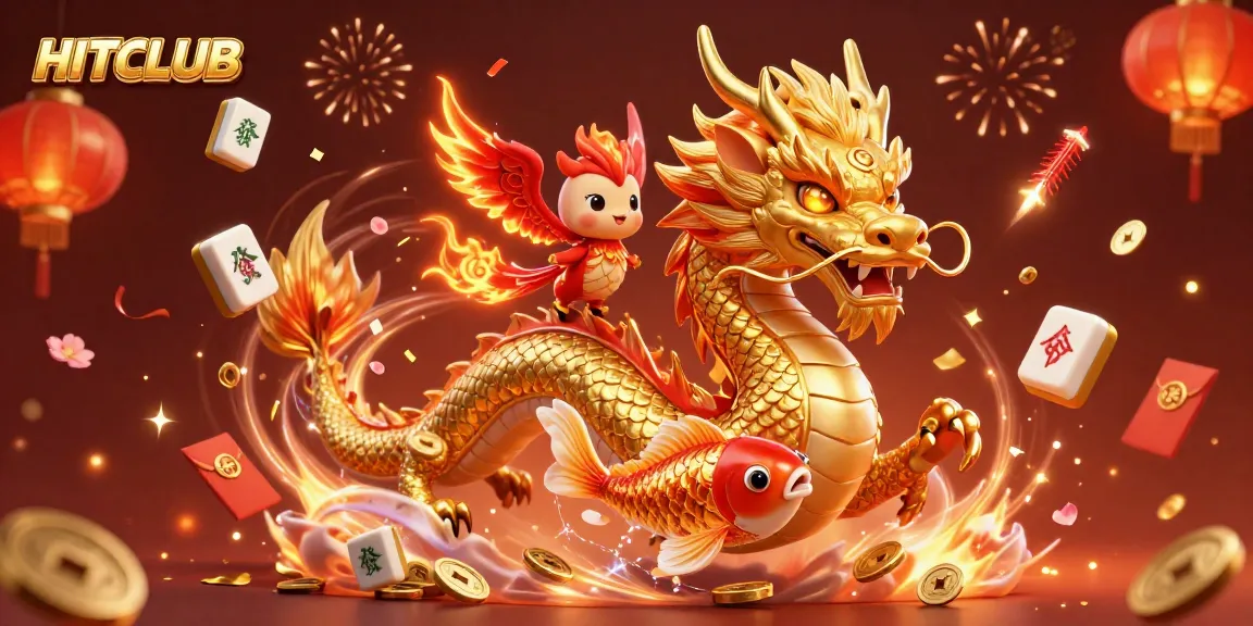 Experience HITCLUB with a dazzling illustration showcasing vibrant gambling elements and a majestic dragon.