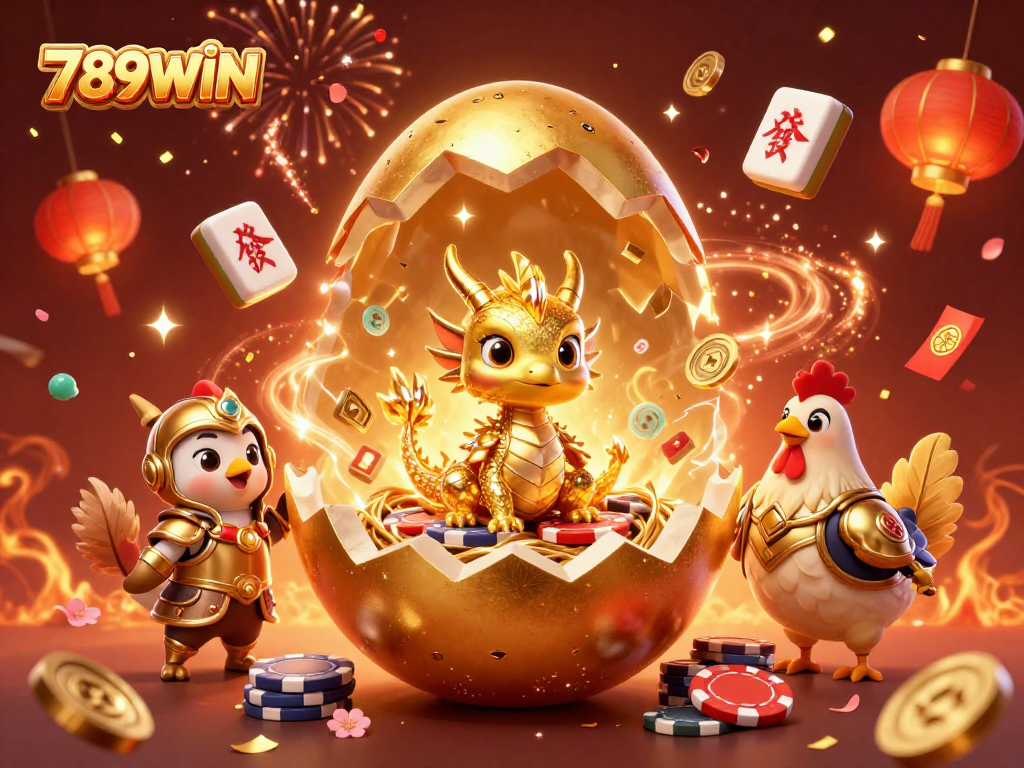 Win big with 789WIN as the golden dragon emerges from its nest in a vibrant casino celebration.