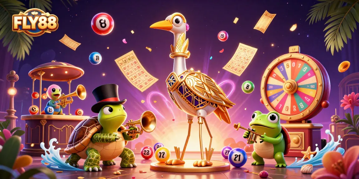 Experience thrilling rewards with FLY88's vibrant game elements in a 3D casino scene.