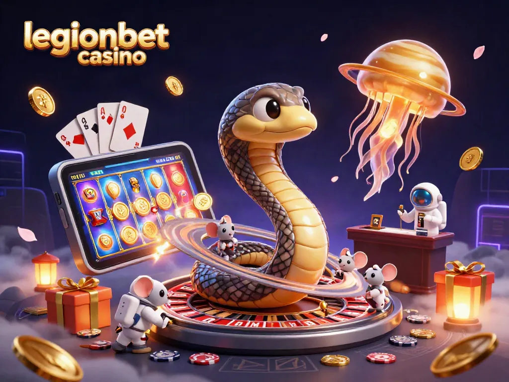 Experience the excitement of legionbet casino with vibrant 3D illustration of cosmic gaming.