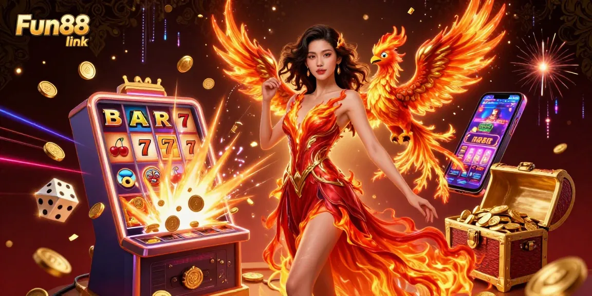 Win big with Fun88 link in an ultra-detailed 3D casino scene filled with vibrant game elements.
