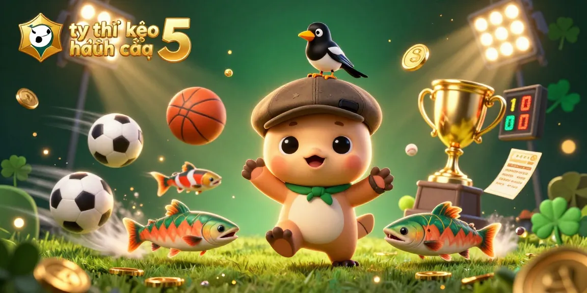 Exciting scene illustrating tỷ lệ kèo nhà cái 5 with playful characters and vibrant sports betting elements.