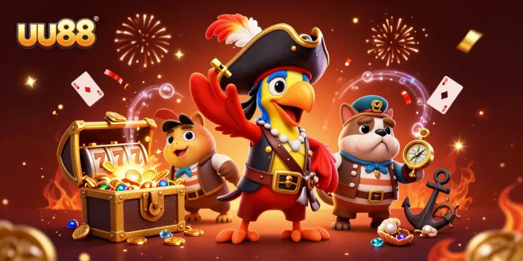 uu88's animated casino adventure featuring lively characters and vibrant slot games