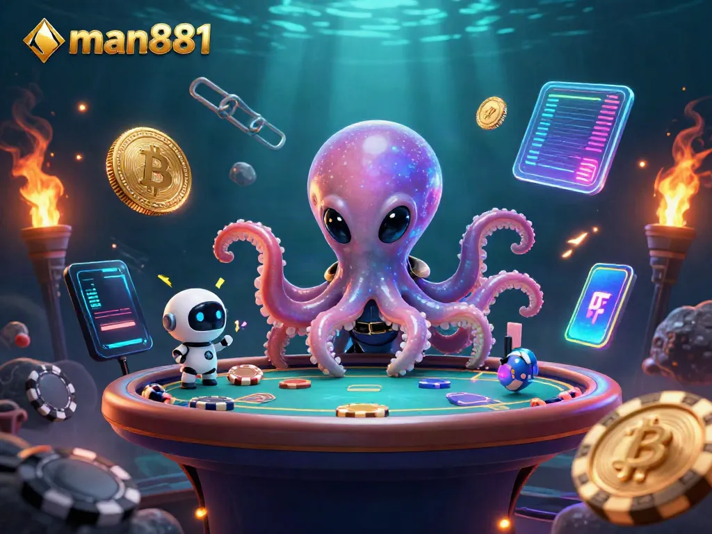 Experience thrilling gameplay at man881 with a vibrant alien octopus and exciting poker atmosphere.