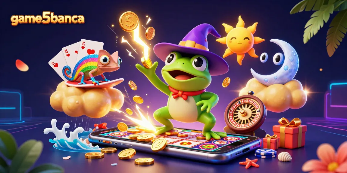 Spin vibrant slot games with game5banca and enjoy thrilling wins in this vivid casino scene.