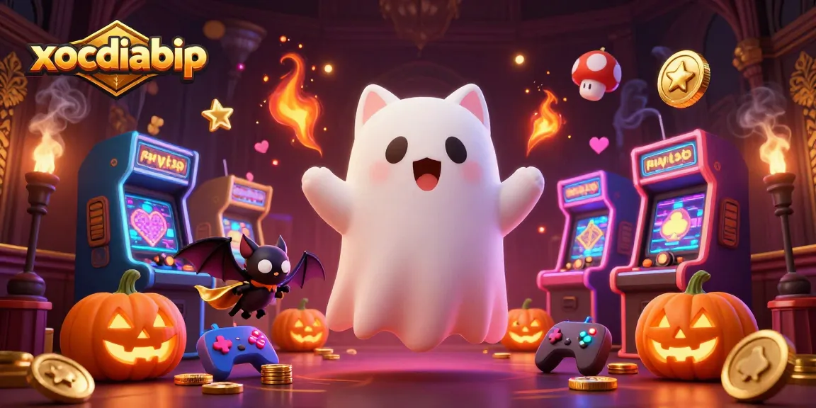 xocdiabip brings a playful ghost cat and bat companion in a haunted casino, showcasing thrilling slots and arcade energy.