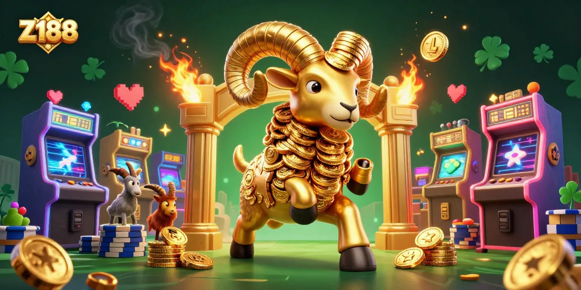 Experience thrilling moments at Z188, where golden ram bursts through gates amidst vibrant casino elements.