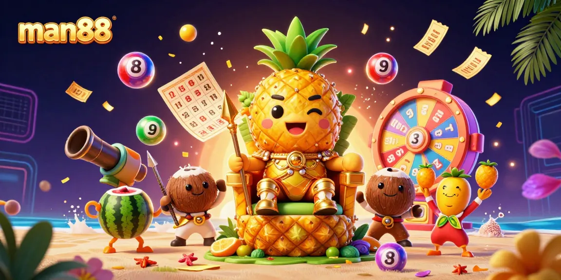 Experience the vibrant atmosphere of man88 with lively casino characters amidst colorful game elements.