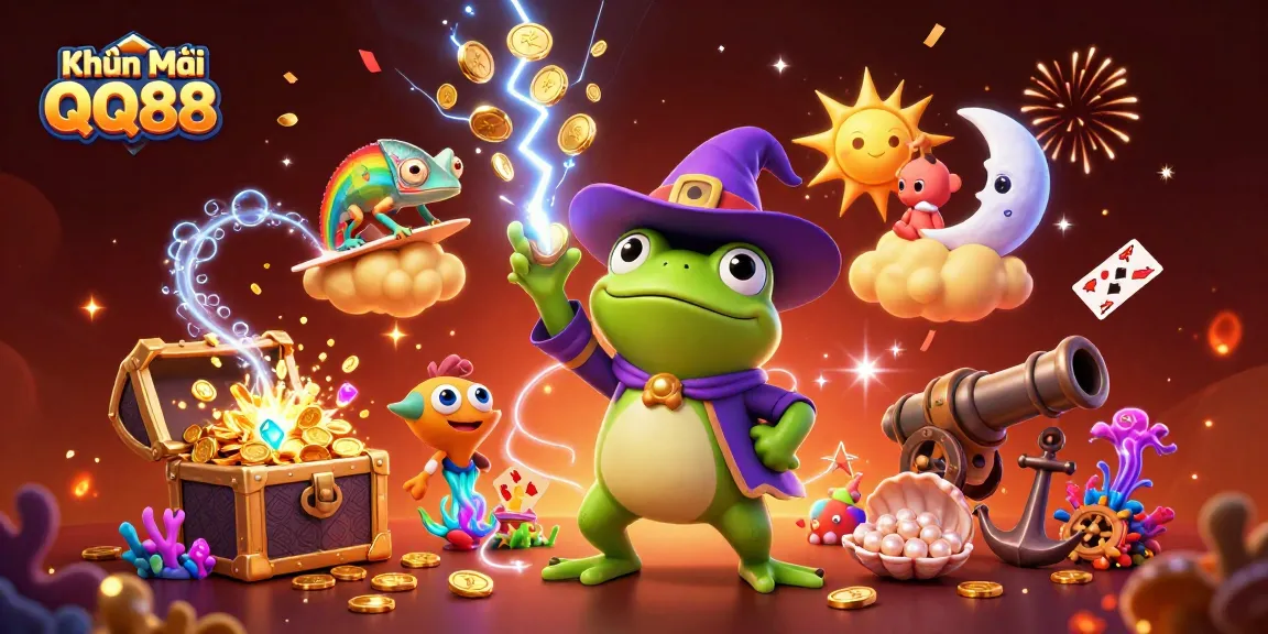Experience the excitement of Khuyến Mãi QQ88 with a vibrant 3D scene of treasures and magical creatures!