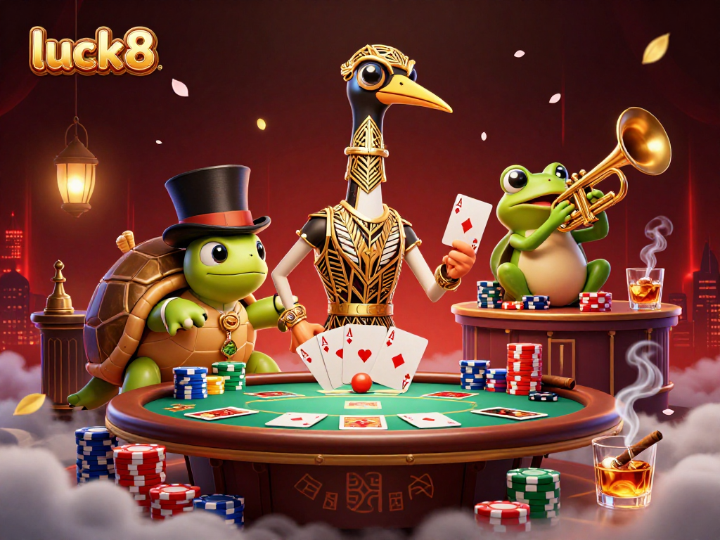 Experience thrilling luck8 action with poker chips and exciting characters in a vibrant casino scene.