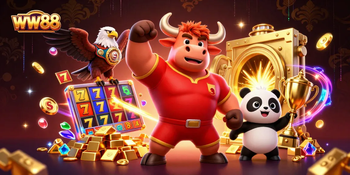 Win big with ww88's vibrant slots and jackpots while celebrating with a cheering panda!