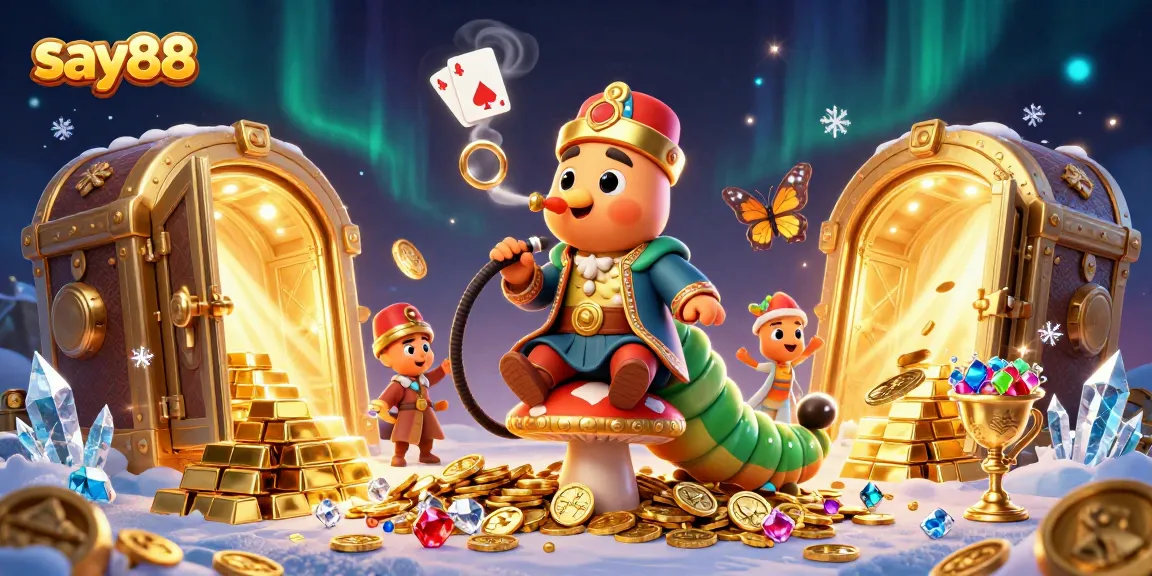Say88 unveils vibrant gaming action with dynamic characters and treasure in this illustrated casino scene.