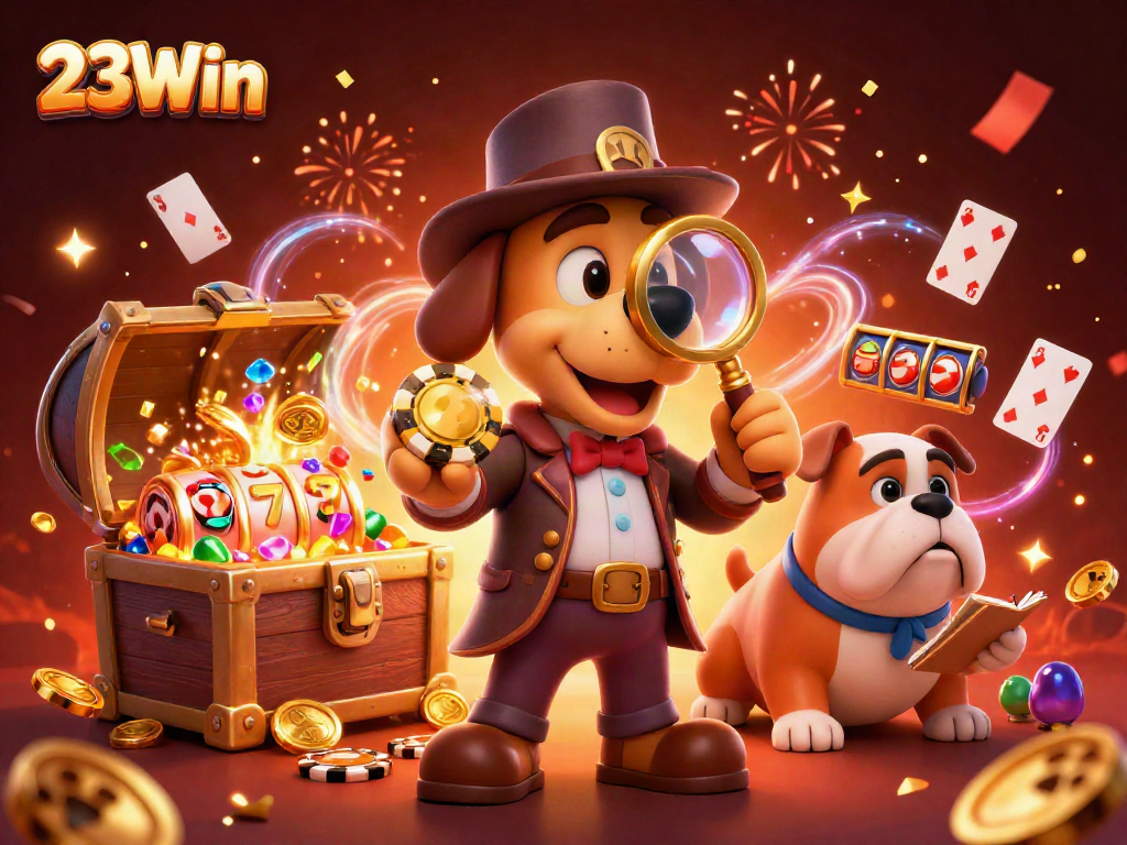 Engage with 23Win's exciting casino scene, showcasing gameplay elements and characters!