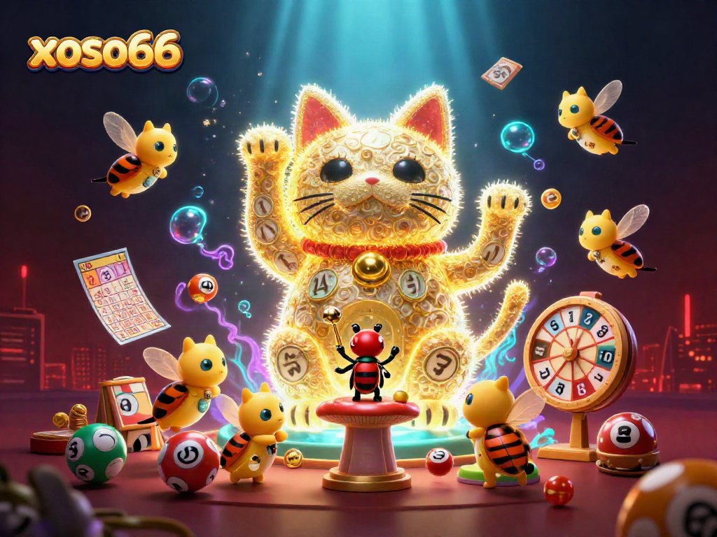 Engage with xoso66’s thrilling lottery experience through a vibrant 3D illustration featuring a lucky cat.