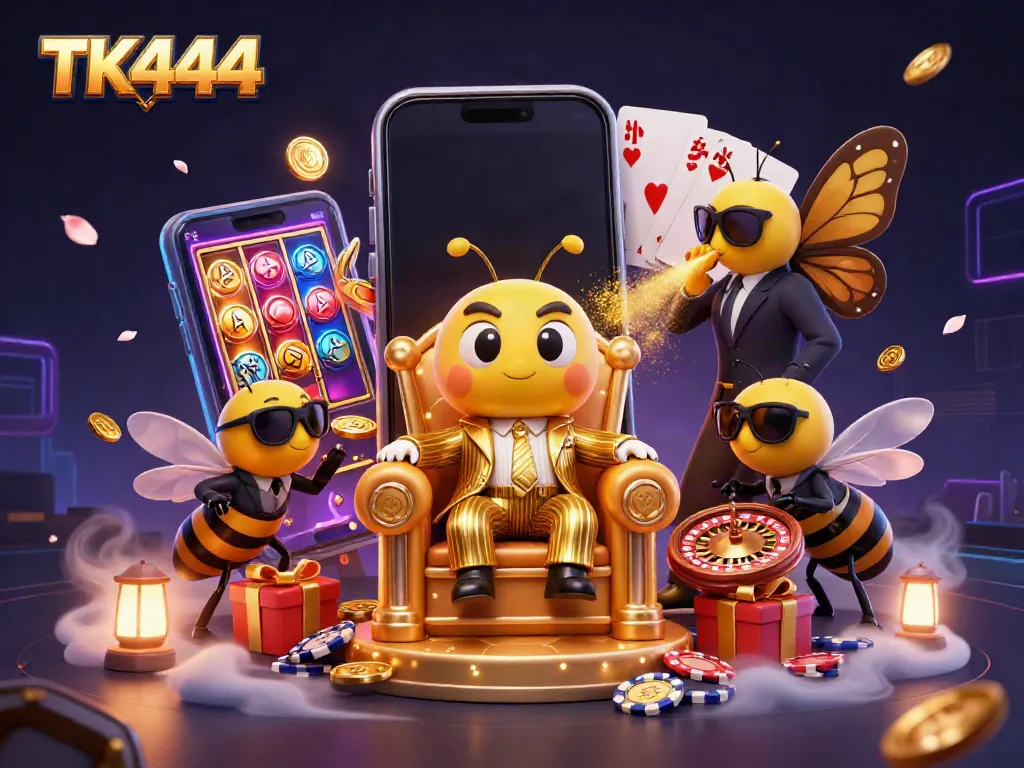 Experience the thrill of betting with TK444 in this vibrant 3D illustration featuring captivating casino elements.
