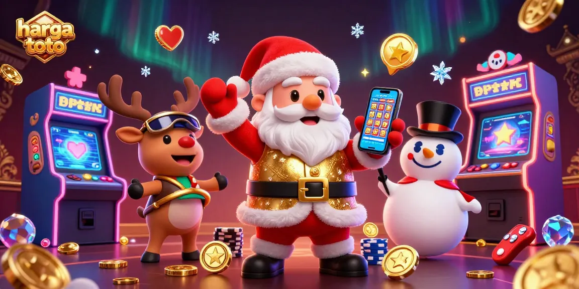 Experience thrilling wins at harga toto, featuring a vibrant casino scene with festive characters and game elements.