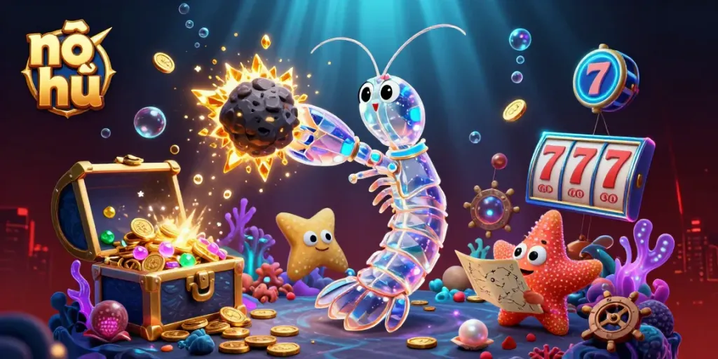 Experience nổ hũ excitement with sparkling gems and coins in a vibrant underwater casino