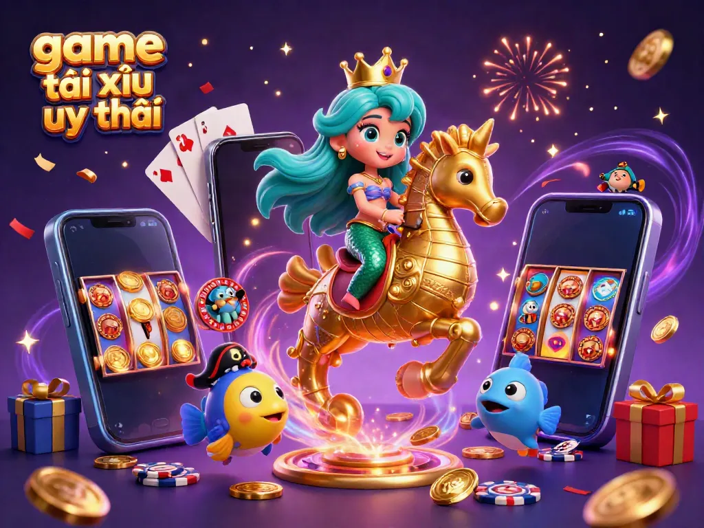Immerse in the excitement of game tài xỉu uy tín with enchanting characters and vibrant gaming elements in this magical illustration.