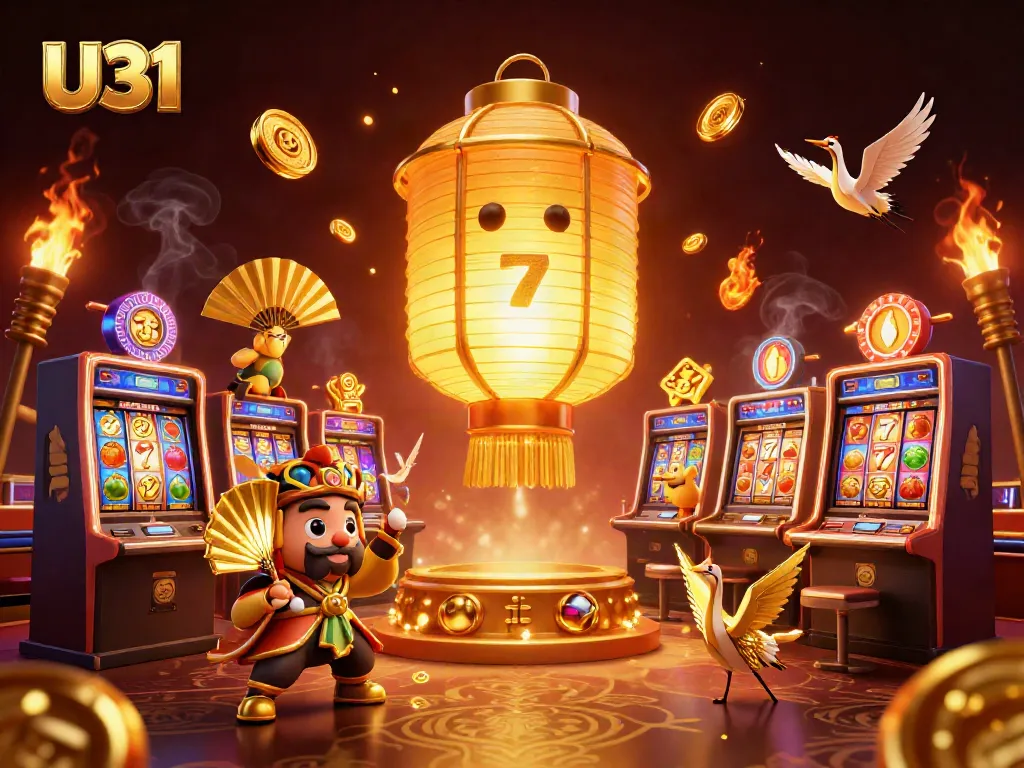 U31 offers an exciting casino experience with vibrant slot machines and golden elements, attracting players.