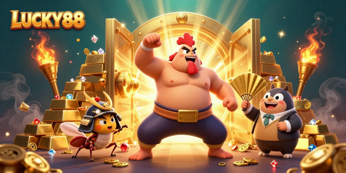 Experience the excitement at LUCKY88 with a sumo wrestler, a samurai, and treasure galore.