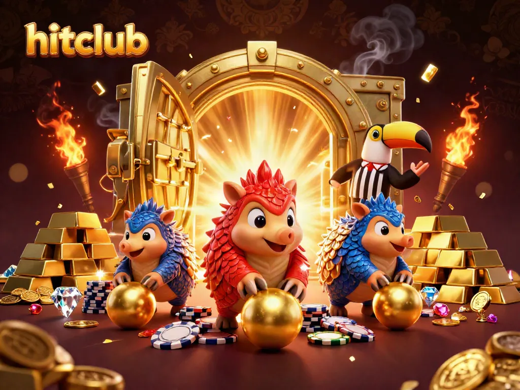 Hitclub's dynamic rivalry with pangolins in a lively casino atmosphere, showcasing vibrant gaming elements.