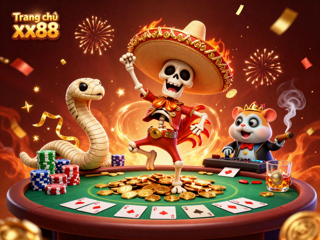 Join the celebration at Trang chủ xx88 with a colorful casino party featuring a mariachi rooster!
