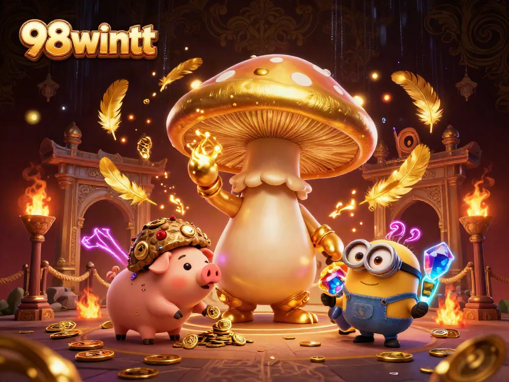 Win big with 98wintt as the golden wizard channels magic in a vibrant, gambling-themed scene.