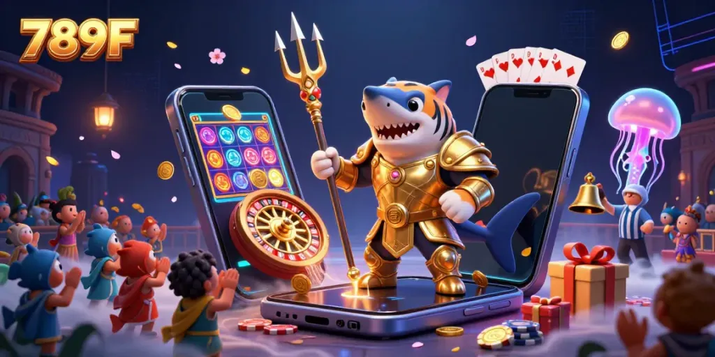 Experience the thrill of slots at 789F with vibrant underwater characters and exciting casino elements.