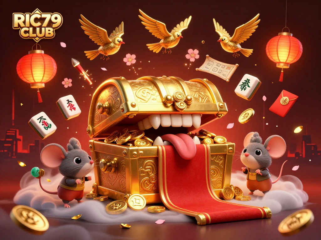 Engage in the vibrant RIC79 CLUB atmosphere with adventurous mice and a treasure chest lure.