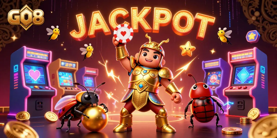 Spin to win with GO8 in this vibrant casino-themed artwork featuring victory and jackpot vibes!