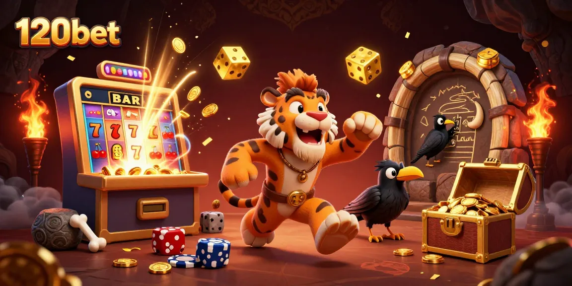 Experience thrilling gaming with 120bet in a vibrant prehistoric casino setting.