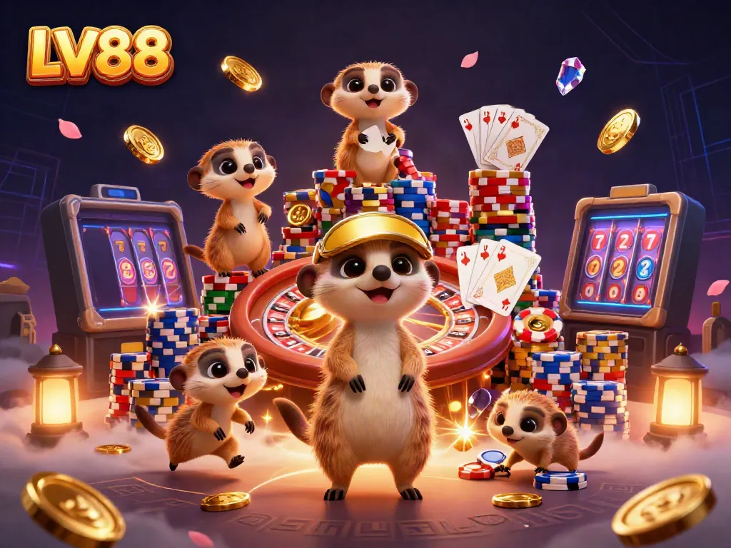 Experience LV88's vibrant casino scene with meerkats running games and winning coins.