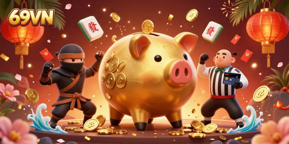 Engage with 69VN's exhilarating gaming experience featuring dynamic characters and vibrant casino elements.