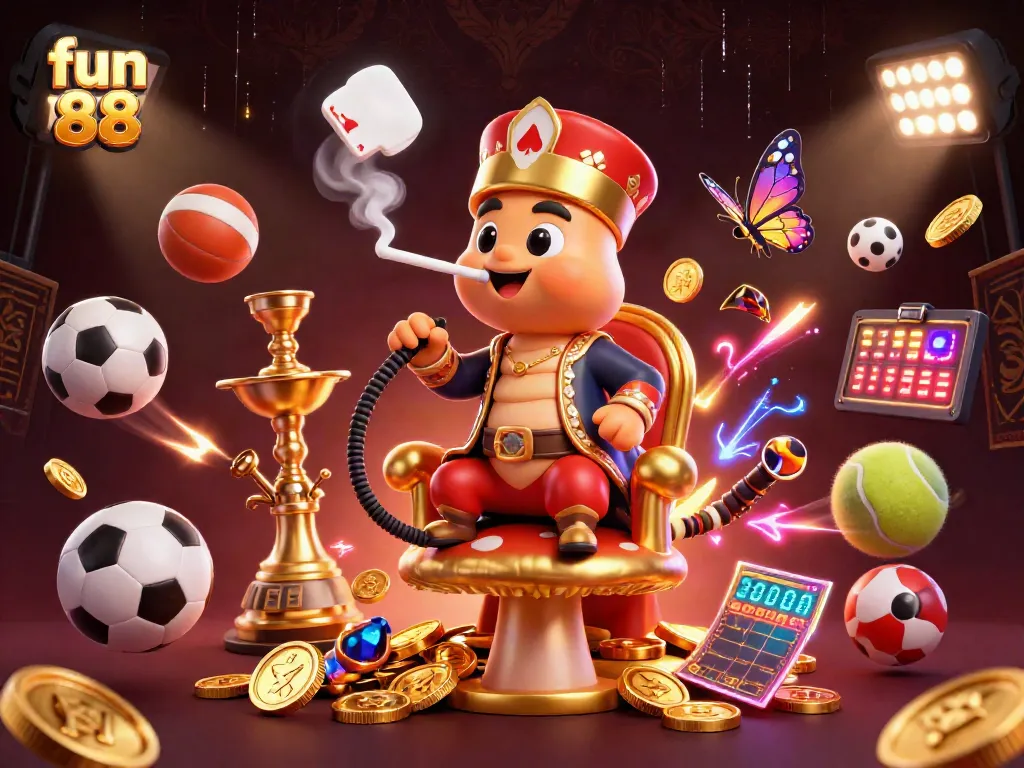 Experience fun 88 with vibrant 3D characters and dynamic betting elements in this casino illustration.
