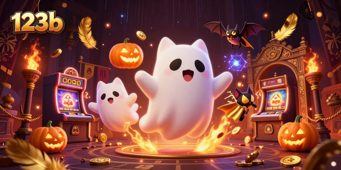 Engaging the dynamic ghost cat in 123b casino with vibrant slot machines and poker-themed elements.