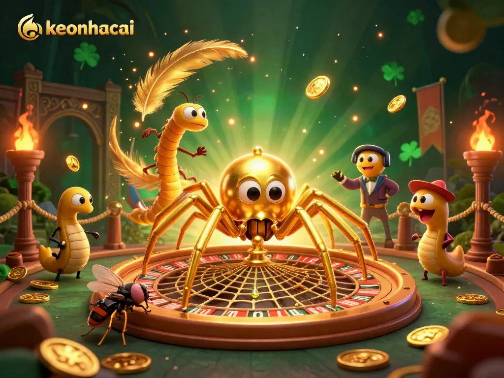 Engage with keonhacai by witnessing the thrill of a spider's roulette web and nervous bets.