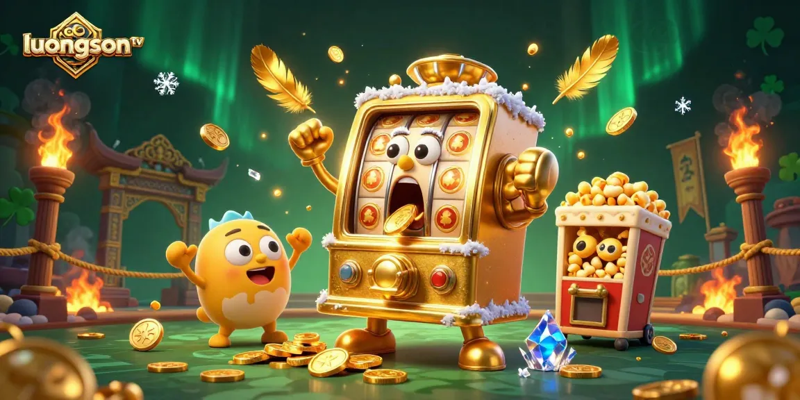 Experience excitement with luongson tv's rich gaming scene featuring golden slot machines and dynamic elements.