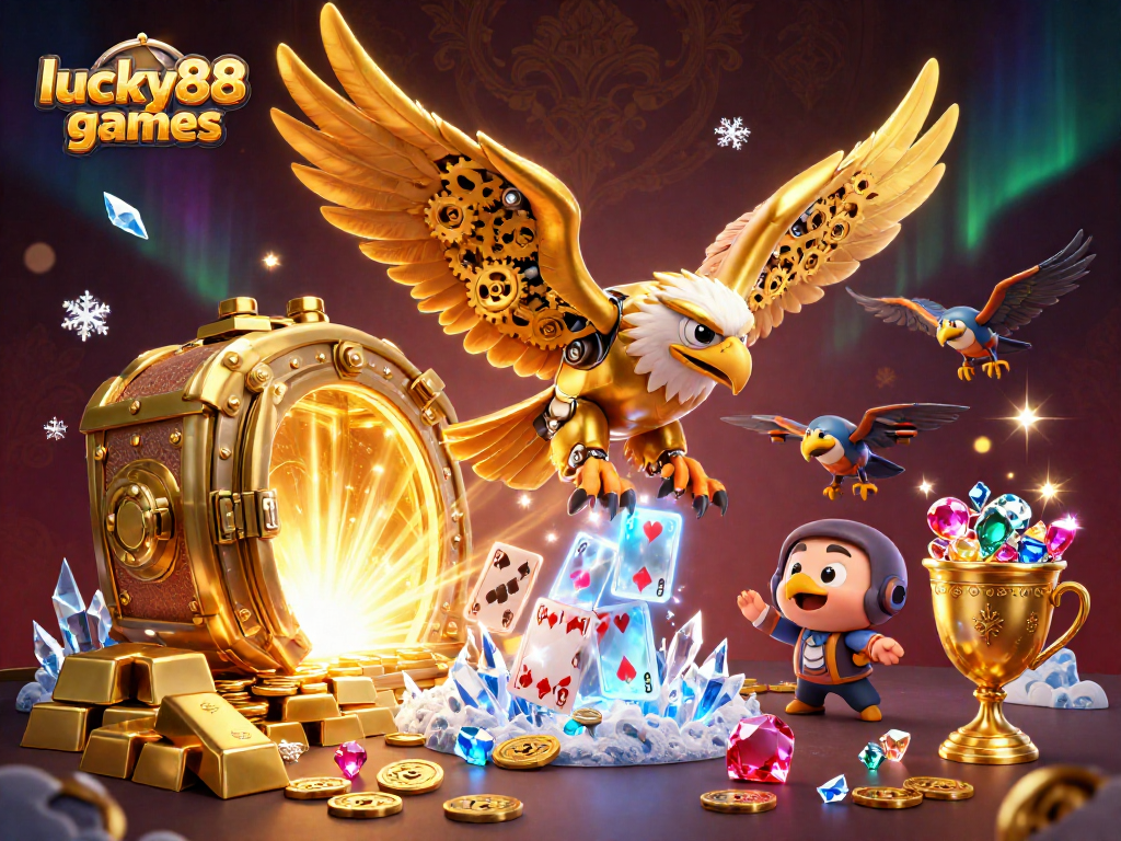 Experience thrilling wins at lucky88games, exploring a vibrant casino scene filled with glittering elements and mechanics.
