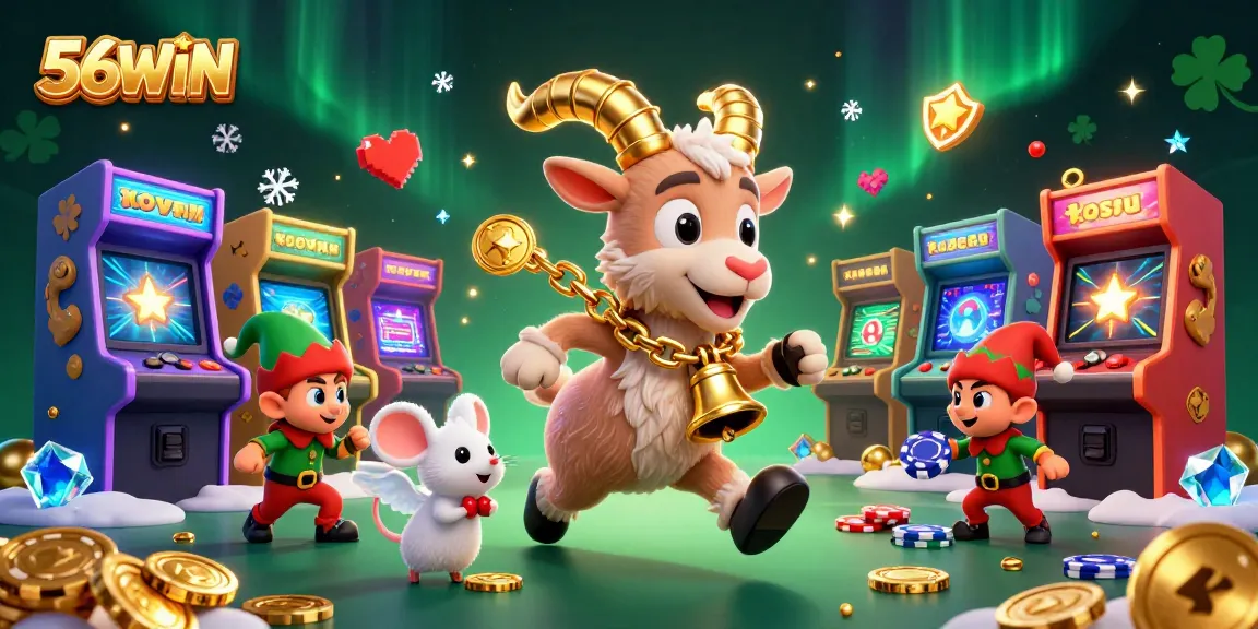 56WIN captures the excitement of festive gambling with an interactive holiday casino scene.