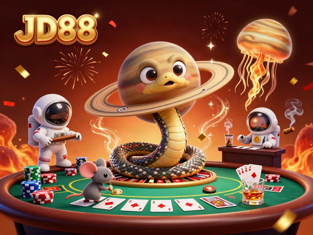 Experience thrilling betting at JD88 with cosmic characters in this detailed 3D scene.