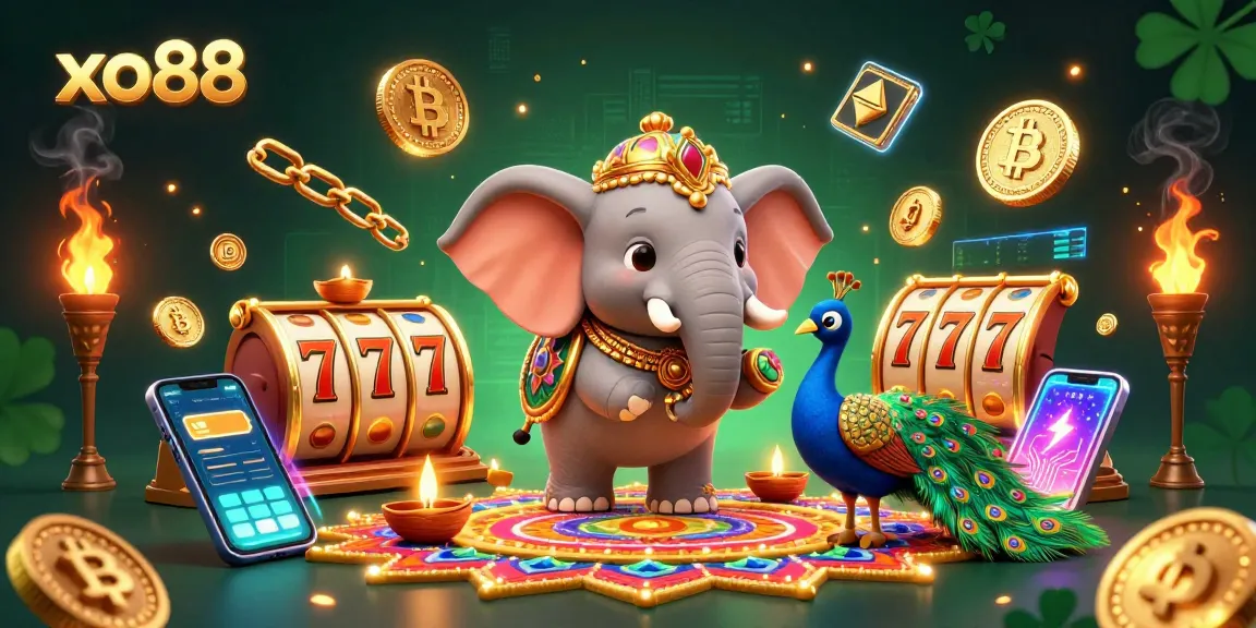 Engage with xo88's dynamic online casino experience, featuring vibrant slots, themed characters, and crypto elements.