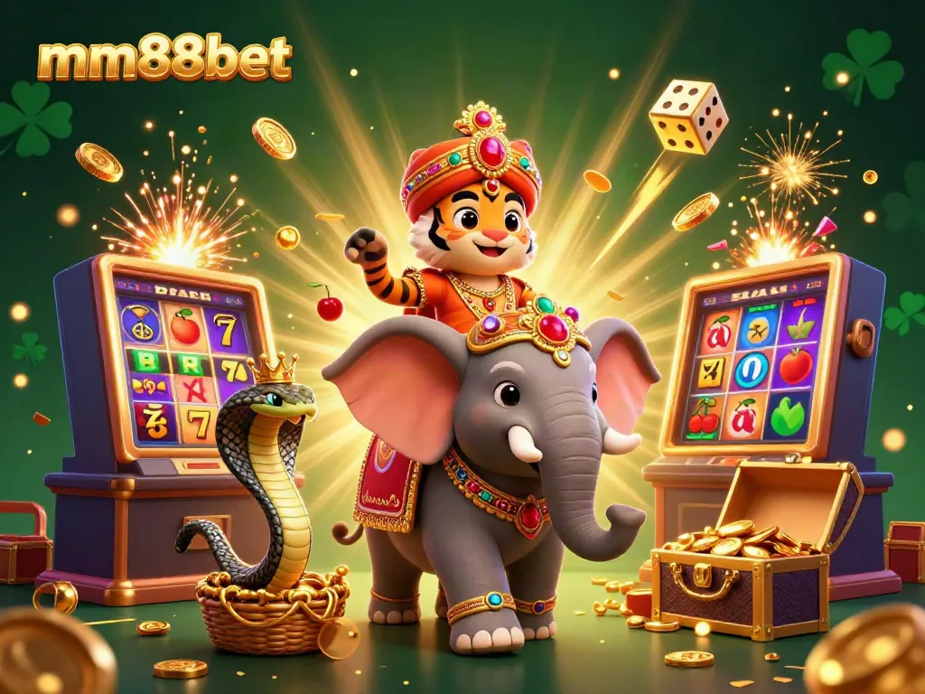 Experience extreme excitement at mm88bet with a colorful casino scene featuring jackpot symbols and playful characters.