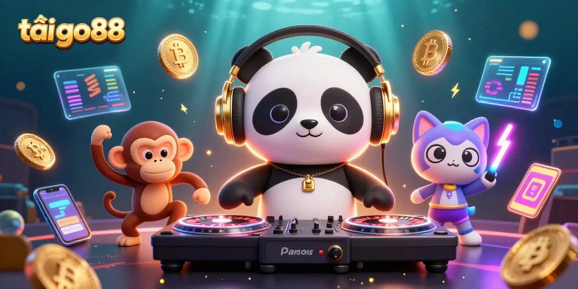 Experience vibrant gaming energy with tải go88, featuring a DJ panda and exciting casino elements.
